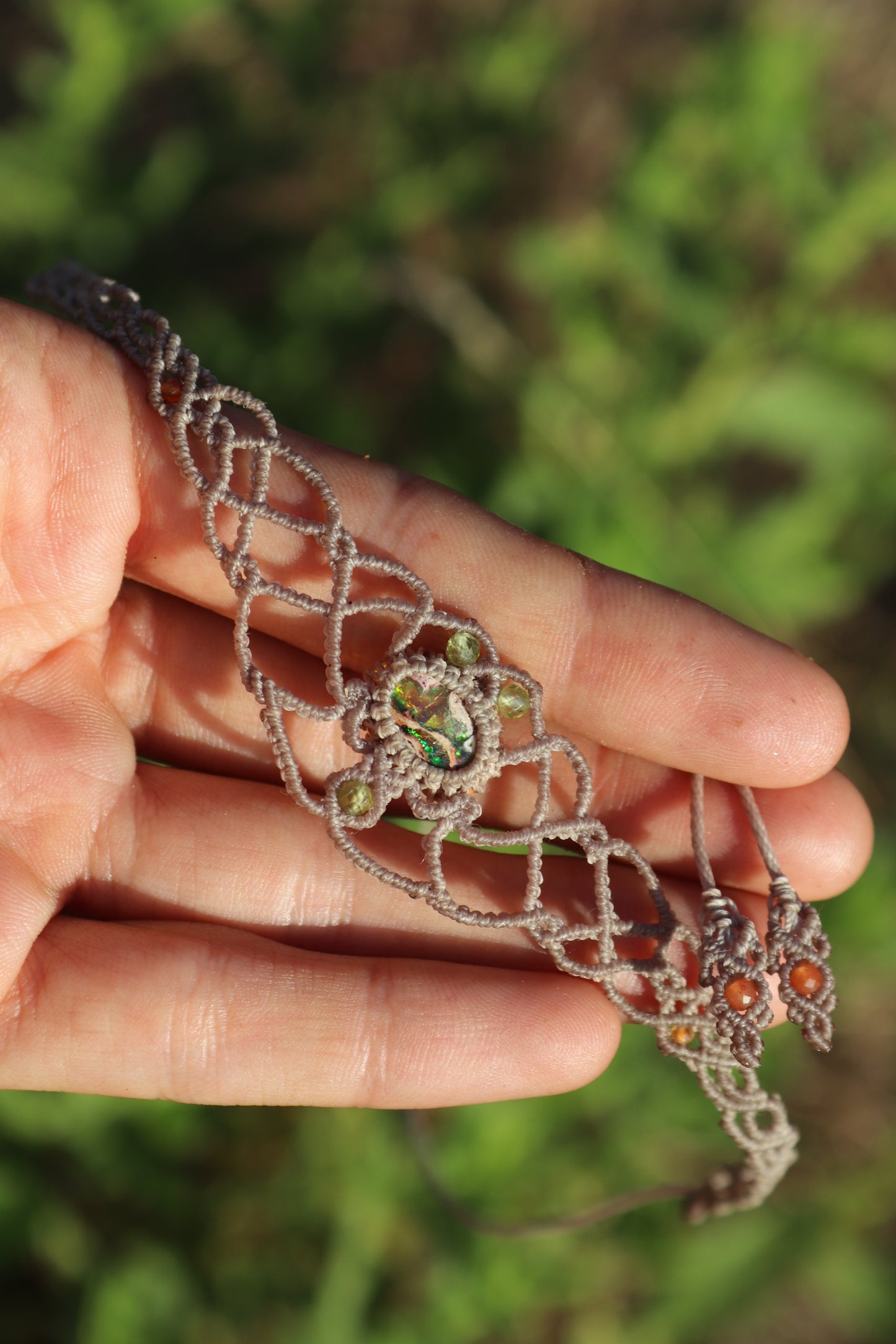 Green Mexican opal choker or headpiece/tiara | Handmade Macrame Jewelry