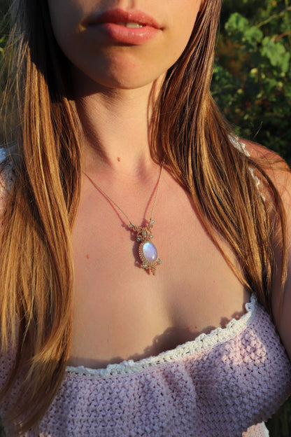 Wassertropfen-Paraiba-Apatit und Mondstein | Handgefertigter Makramee-Schmuck