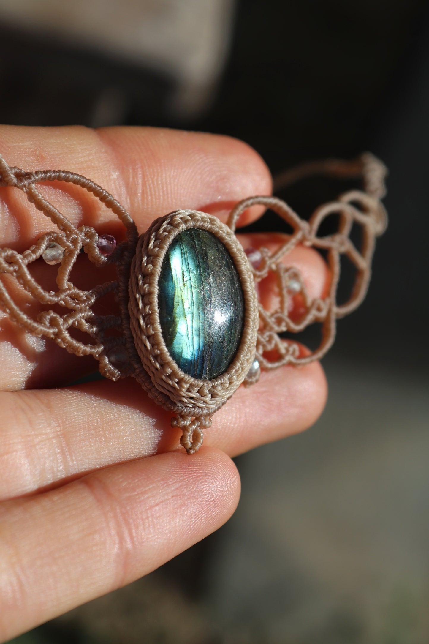 Dainty Green LABRADORITE choker with fluorite beads