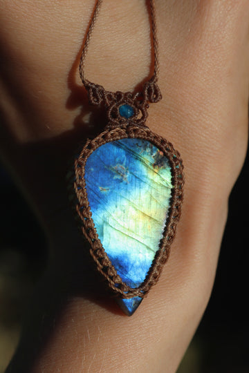 Blue, turquoise and yellow labradorite necklace with apatite beads