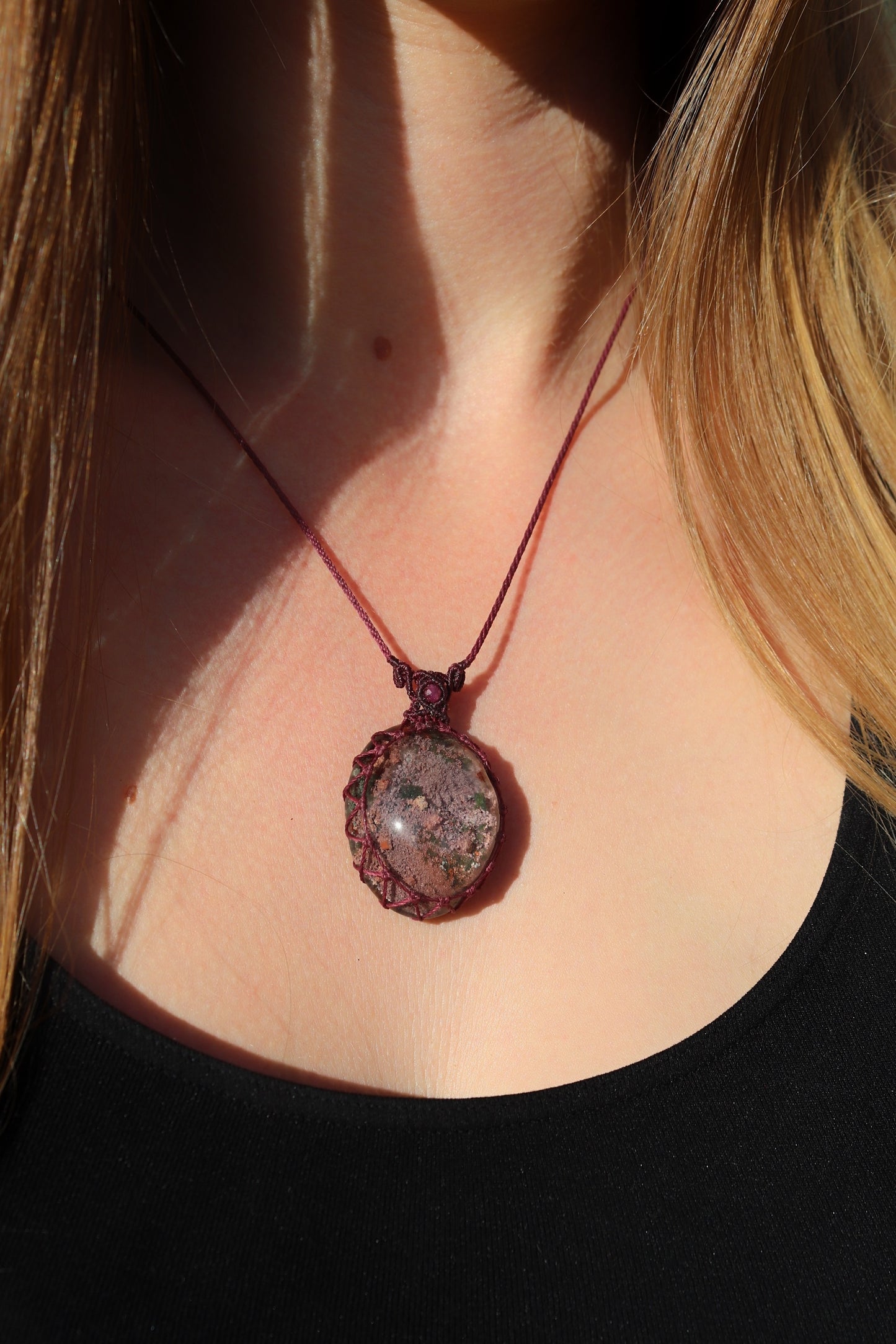 Lodolite/Garden Quartz pendant with natural ruby beads