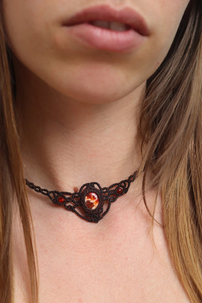 Red fire opal choker with carnelian beads