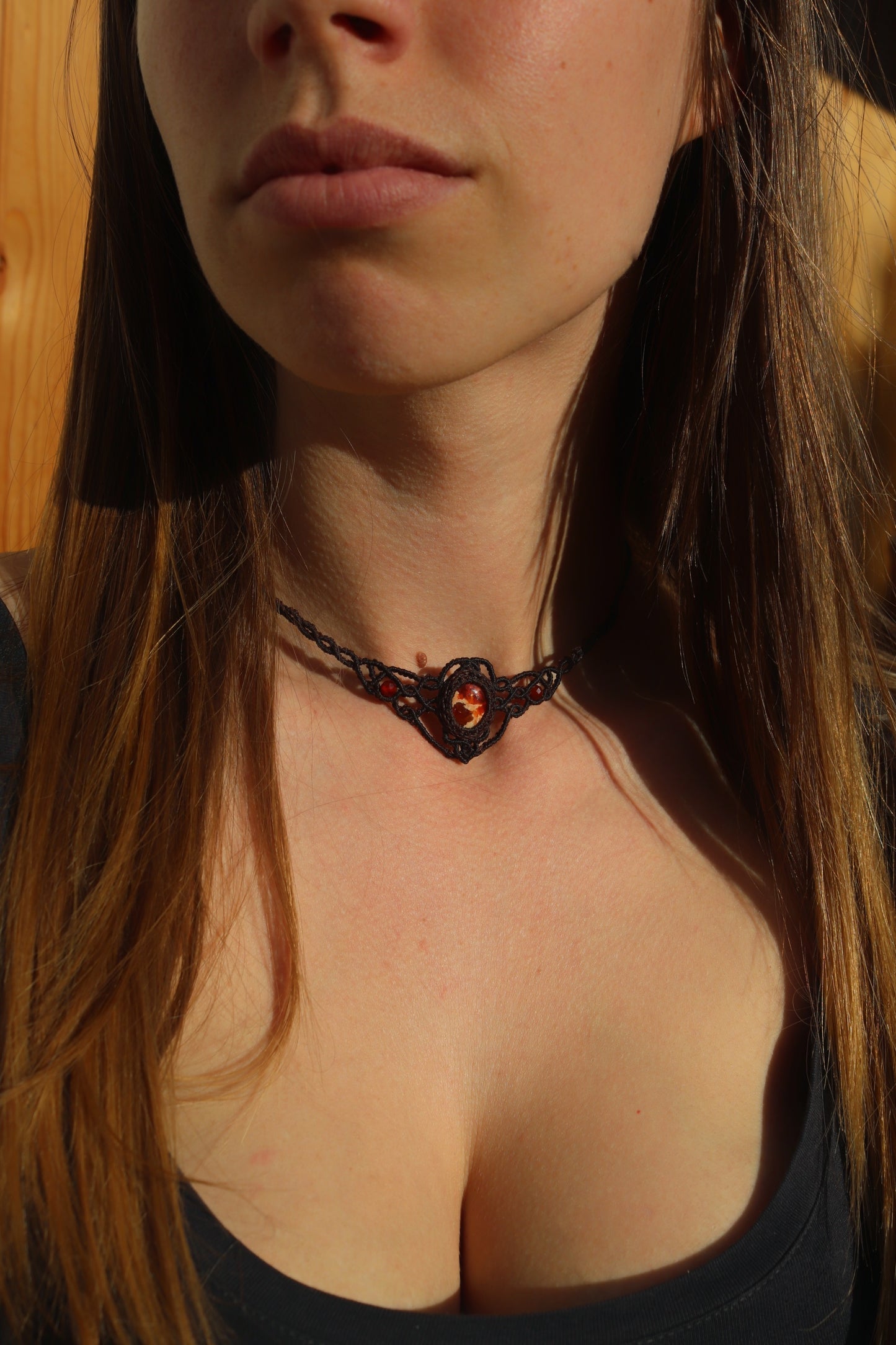Red fire opal choker with carnelian beads