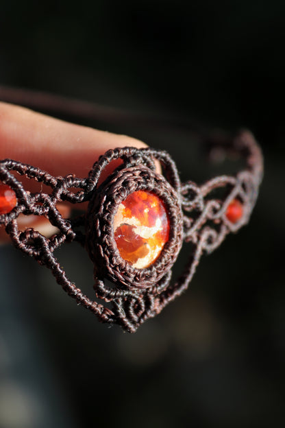 Red fire opal choker with carnelian beads