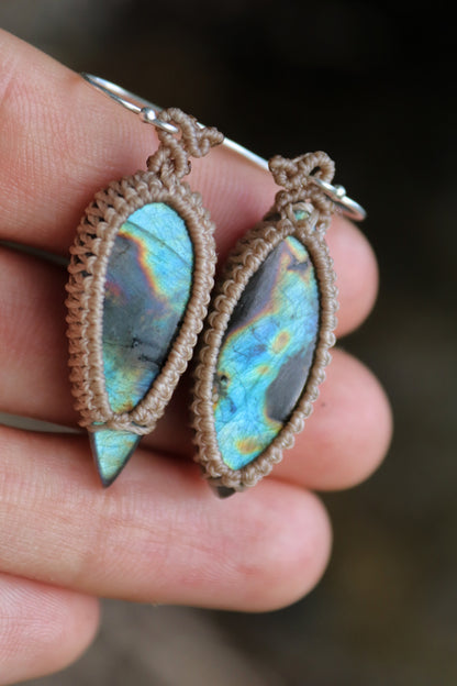Flowing river sky blue labradorite earrings, 925 silver