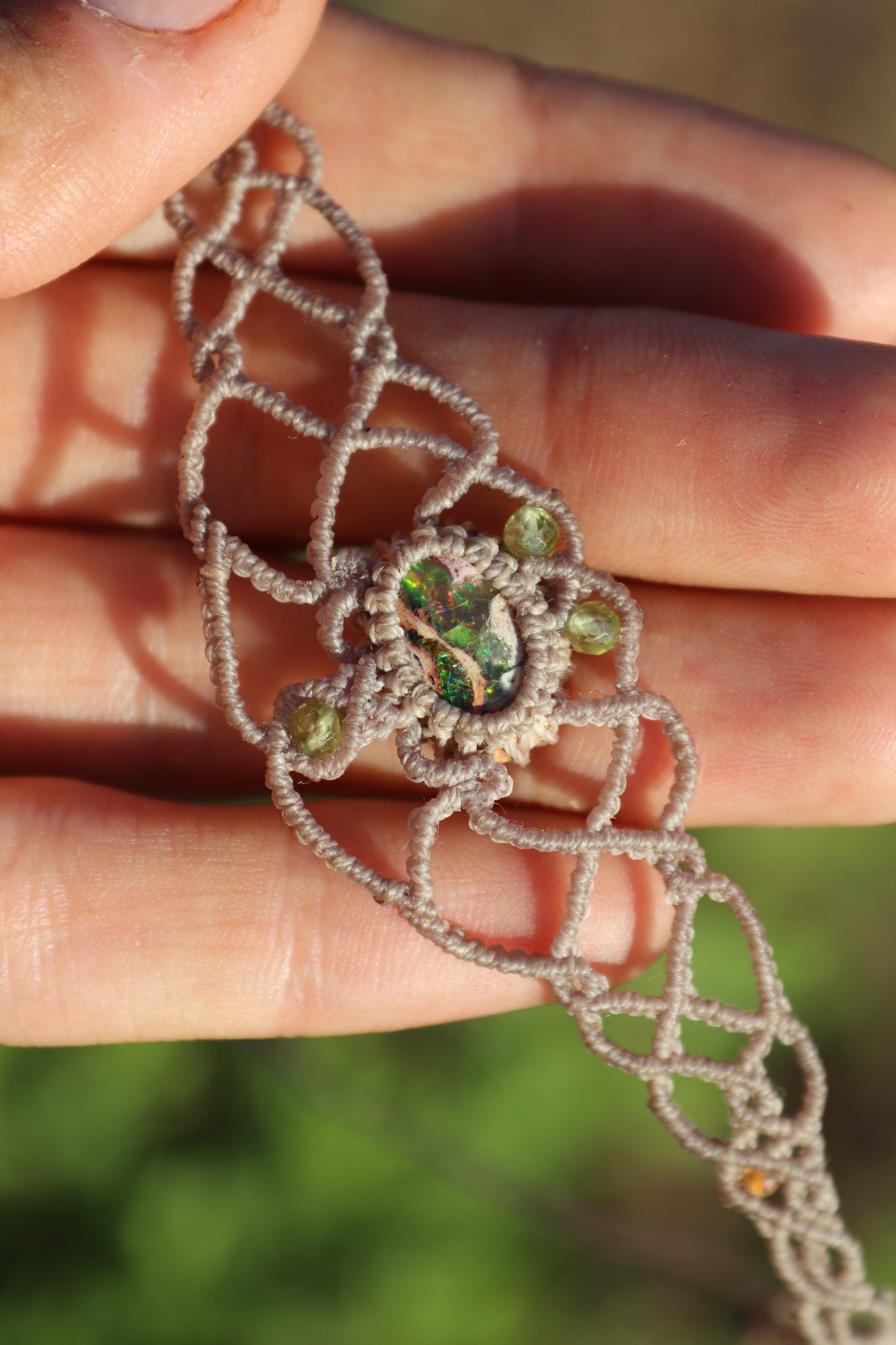 Green Mexican opal choker or headpiece/tiara | Handmade Macrame Jewelry
