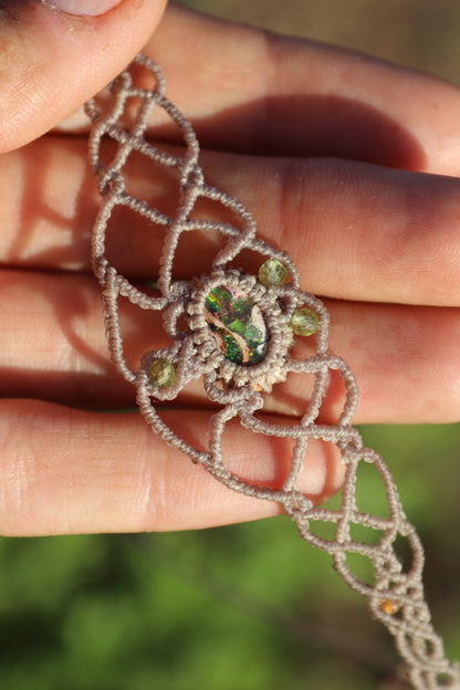 Green Mexican opal choker or headpiece/tiara | Handmade Macrame Jewelry