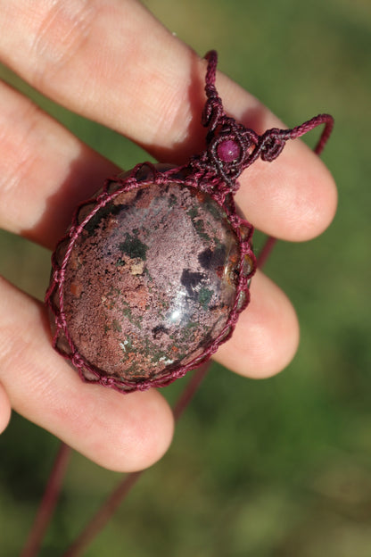 Lodolite/Garden Quartz pendant with natural ruby beads