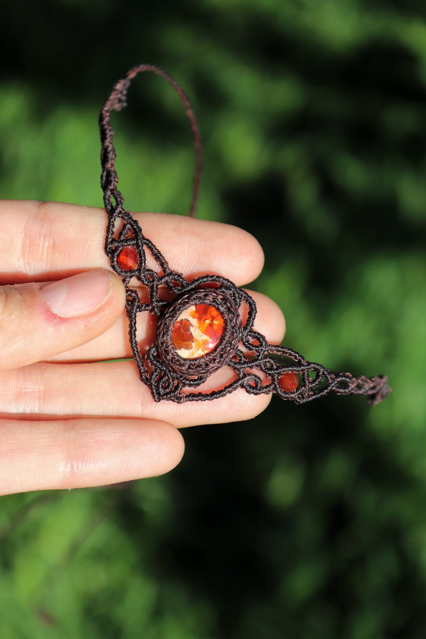 Red fire opal choker with carnelian beads