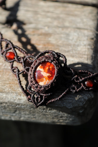 Red fire opal choker with carnelian beads