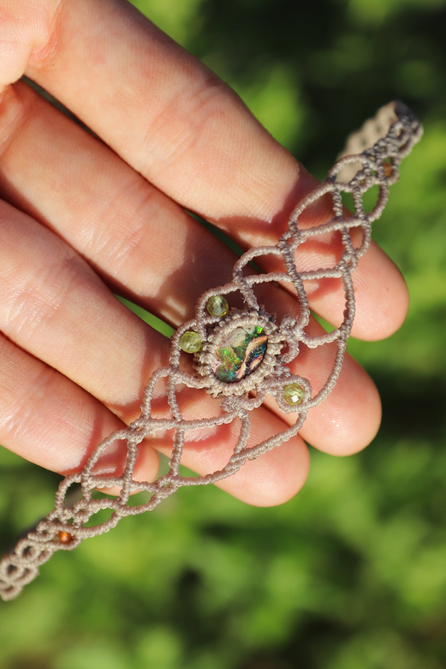 Green Mexican opal choker or headpiece/tiara | Handmade Macrame Jewelry