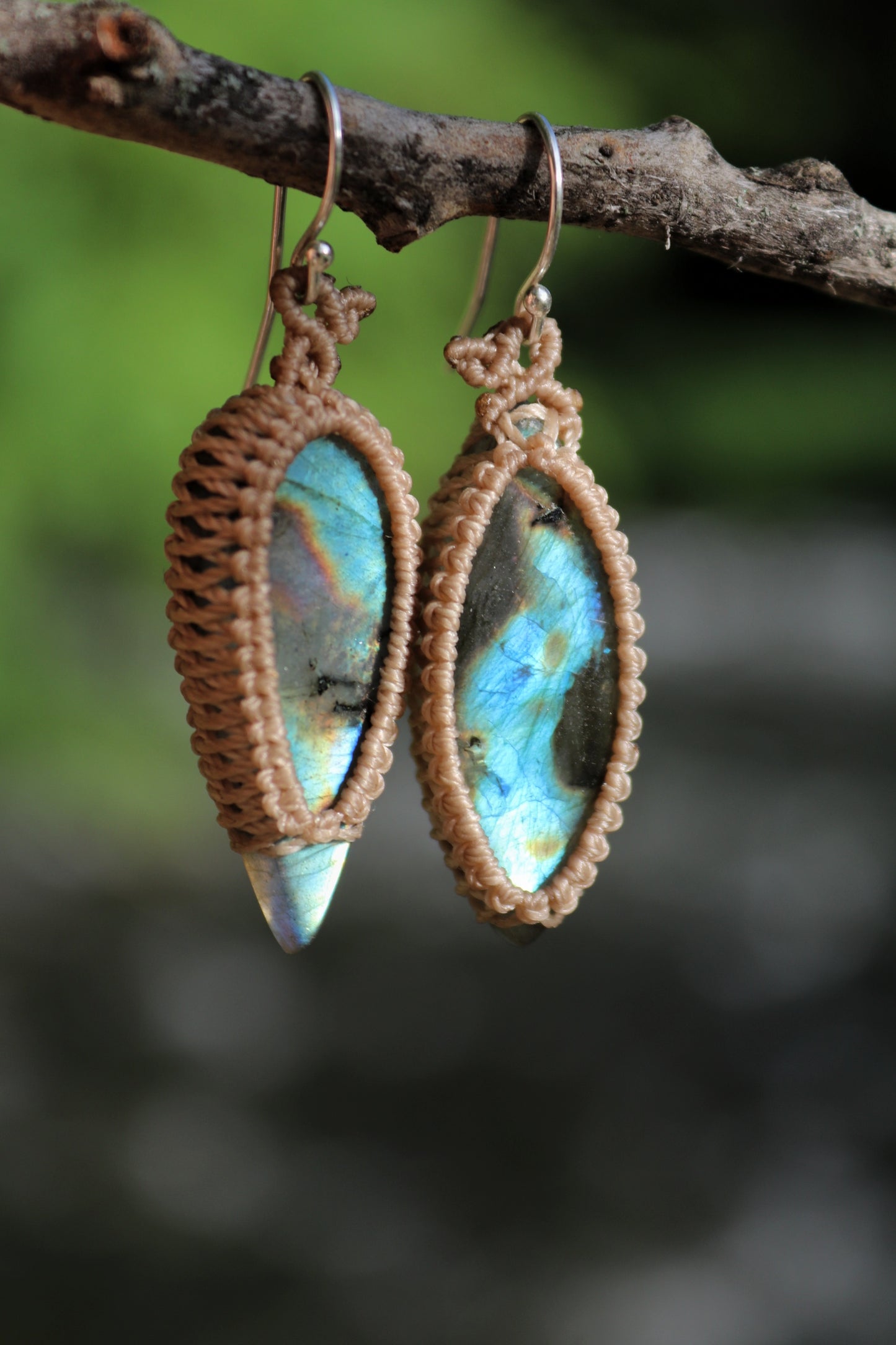 Flowing river sky blue labradorite earrings, 925 silver