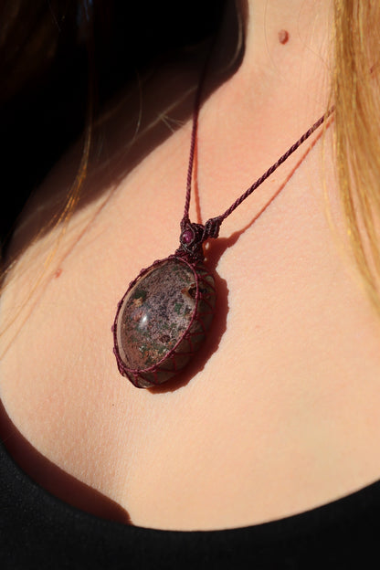 Lodolite/Garden Quartz pendant with natural ruby beads