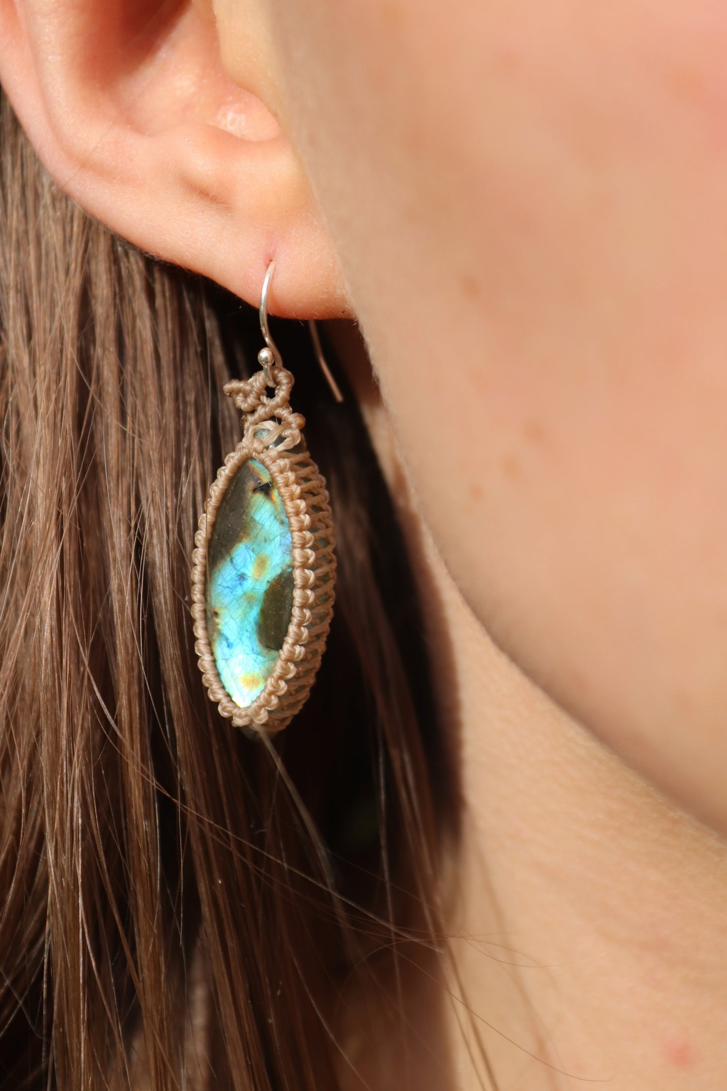 Flowing river sky blue labradorite earrings, 925 silver
