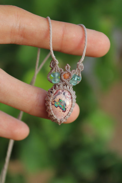 Orange and turquoise Mexican opal necklace with paraiba blue apatite beads | Handmade Macrame Jewelry