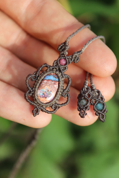 Mexican opal with tourmaline beads | Handmade Macrame Jewelry