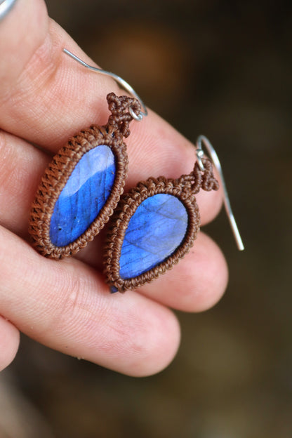 Dark blue labradorite earrings, timeless design, 925 silver