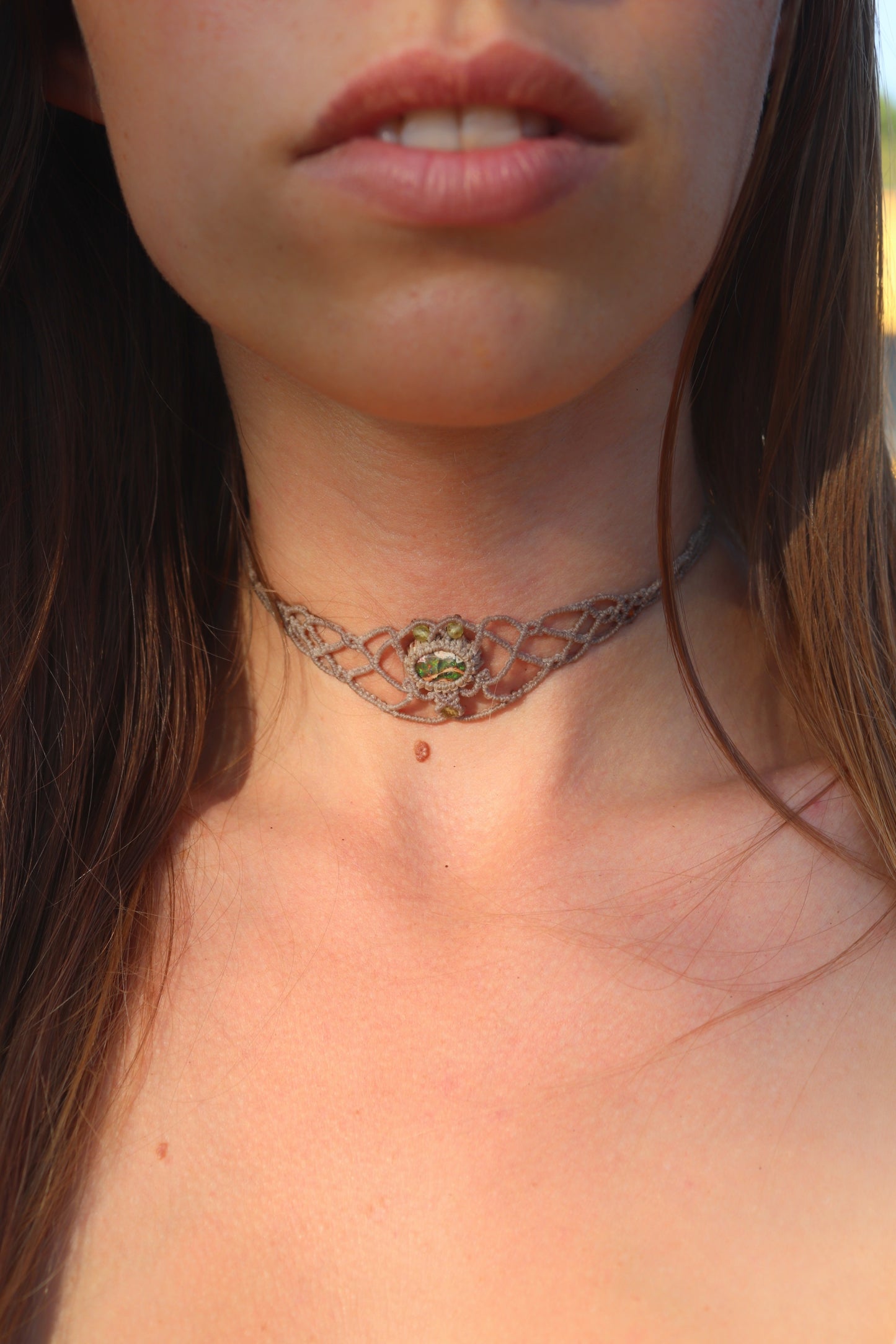 Green Mexican opal choker or headpiece/tiara | Handmade Macrame Jewelry