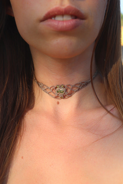 Green Mexican opal choker or headpiece/tiara | Handmade Macrame Jewelry