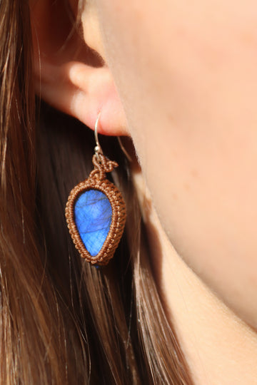 Pendientes de labradorita azul oscuro, diseño atemporal, ganchos de plata 925