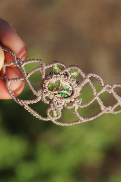 Green Mexican opal choker or headpiece/tiara | Handmade Macrame Jewelry
