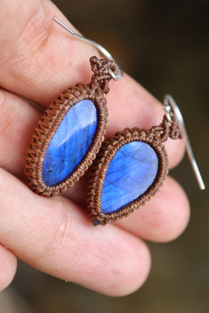 Dark blue labradorite earrings, timeless design, 925 silver