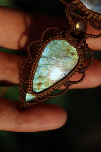 Elegant double labradorite pendant - golden sunset | Handmade Macrame Jewelry
