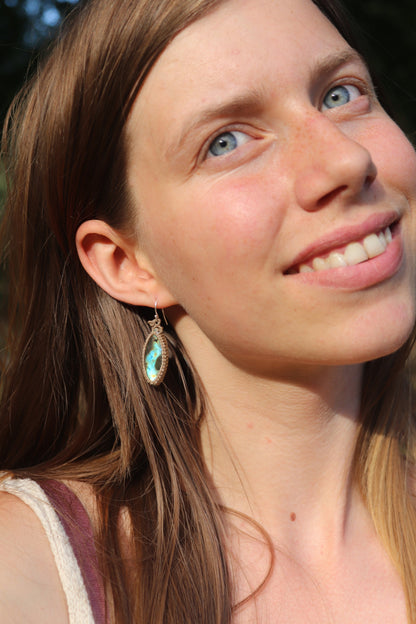Flowing river sky blue labradorite earrings, 925 silver