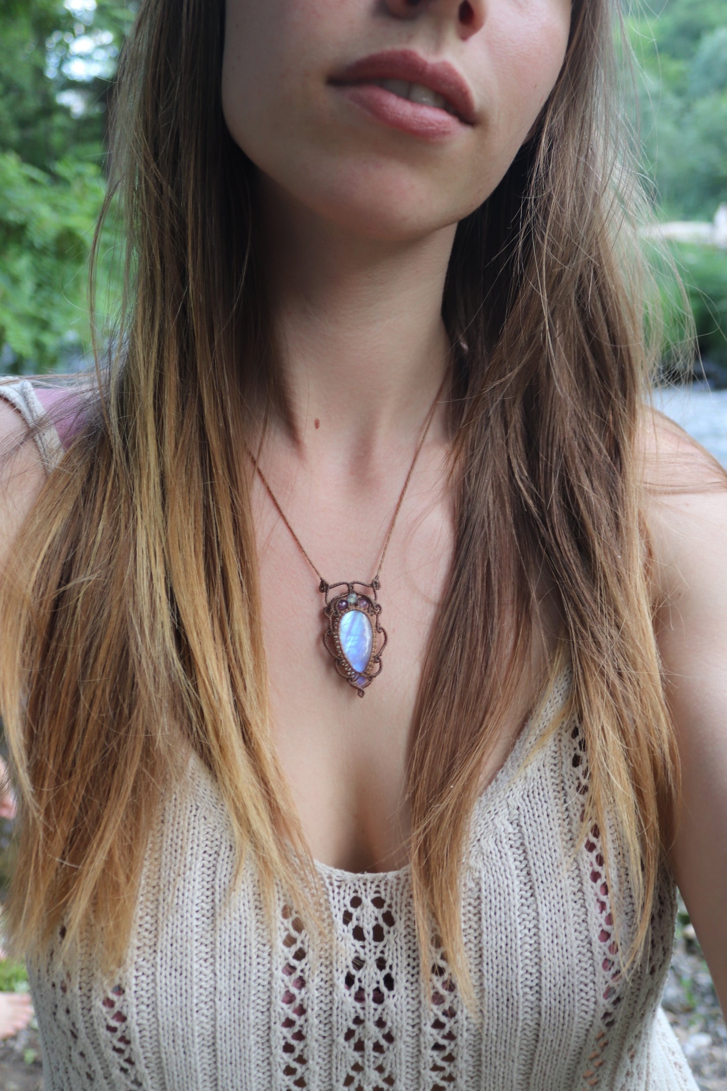 Clear baby blue moonstone pendant