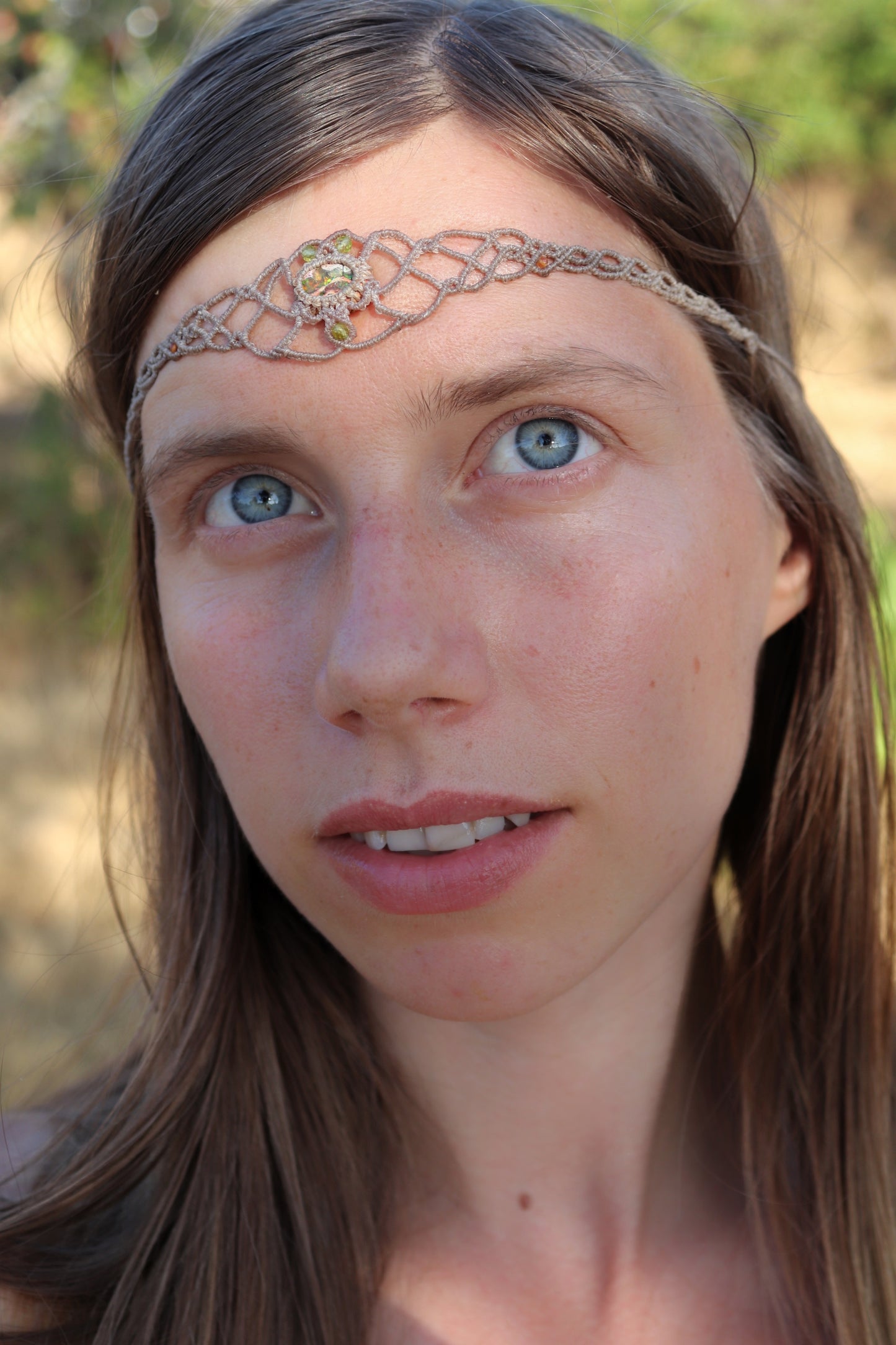 Green Mexican opal choker or headpiece/tiara | Handmade Macrame Jewelry
